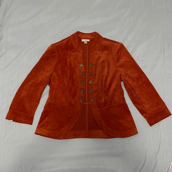 Women's Velveteen Rust Orange Military Jacket M Heritage Boho Retro Old Money - Picture 3 of 14